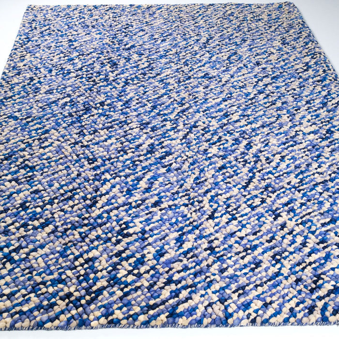 El Dokuma Geometrik Desenli Mavi Halı — 90x160, 170x240 cm