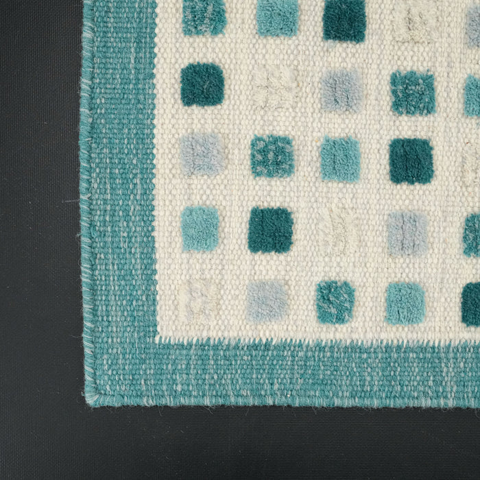 El Dokuma Geometrik Desenli Mavi Yün Kilim — 90x150, 170x240 cm