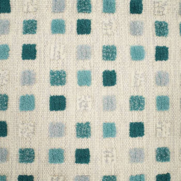 El Dokuma Geometrik Desenli Mavi Yün Kilim — modern tasarım