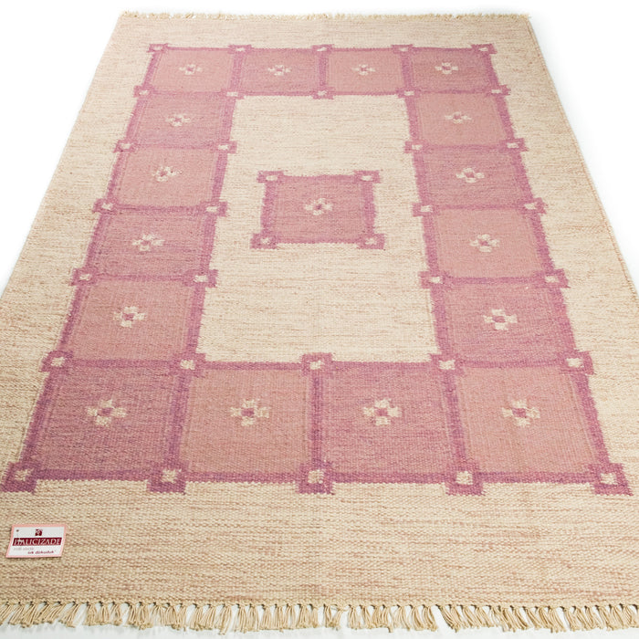 El Dokuma Geometrik Desenli Pembe Kilim — el dokuma kilim