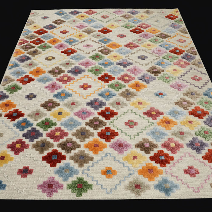 El Dokuma Geometrik Desenli Rengarenk Yün Kilim — el dokuma kilim