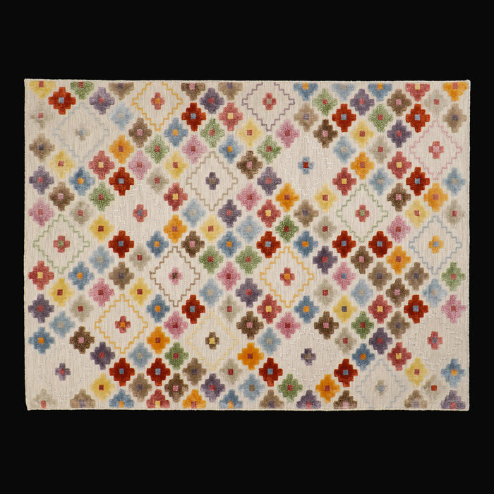 El Dokuma Geometrik Desenli Rengarenk Yün Kilim — viskon