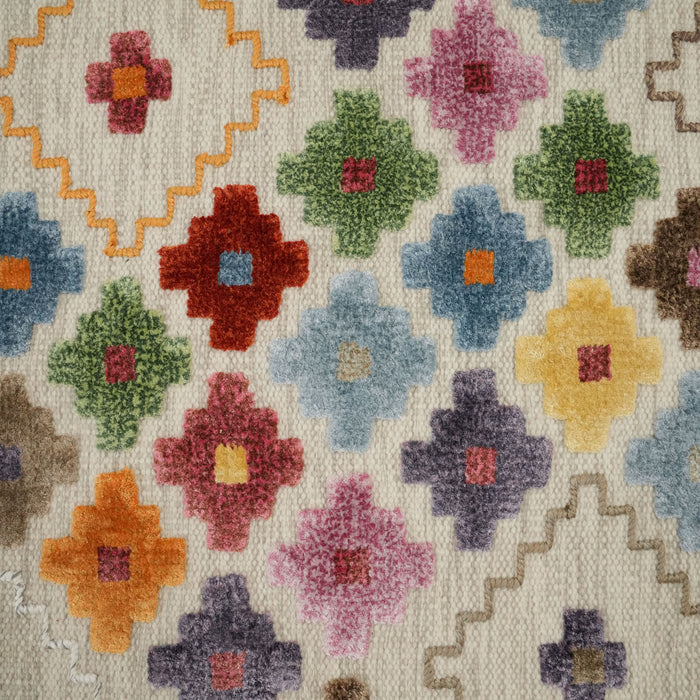 El Dokuma Geometrik Desenli Rengarenk Yün Kilim — modern tasarım