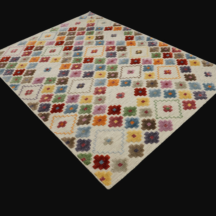El Dokuma Geometrik Desenli Rengarenk Yün Kilim — salon halısı