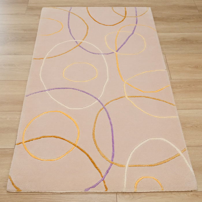 El Dokuma Geometrik Desenli Vizon Viskon Halı — 80x150 cm