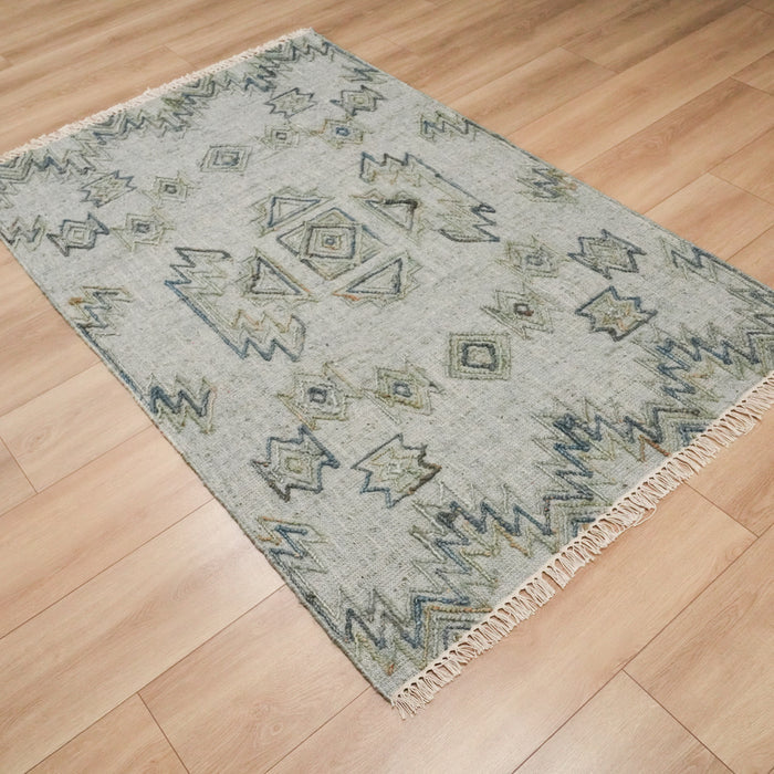 El Dokuma Geometrik Desenli Yeşil Hasır Kilim, 120x180 cm — Halıcızade
