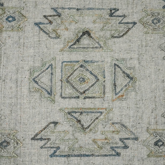 El Dokuma Geometrik Desenli Yeşil Hasır Kilim — modern tasarım
