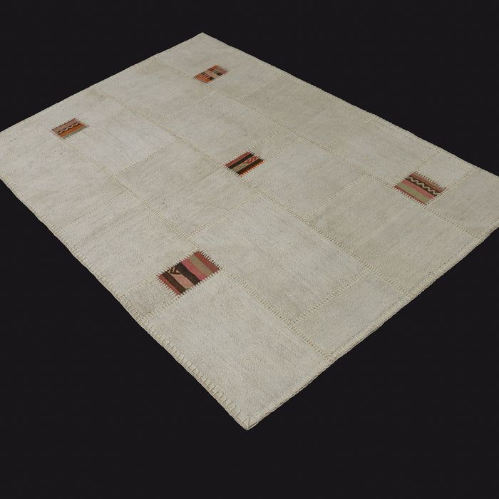 El Dokuma Krem Patchwork Desenli Kendir Halı, 120x180 cm — Halıcızade