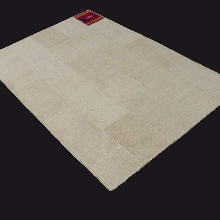 El Dokuma Krem Patchwork Desenli Modern Kendir Halı, 120x180 cm — Halıcızade