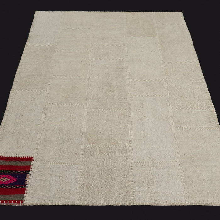El Dokuma Krem Patchwork Desenli Modern Kendir Halı — 120x180 cm