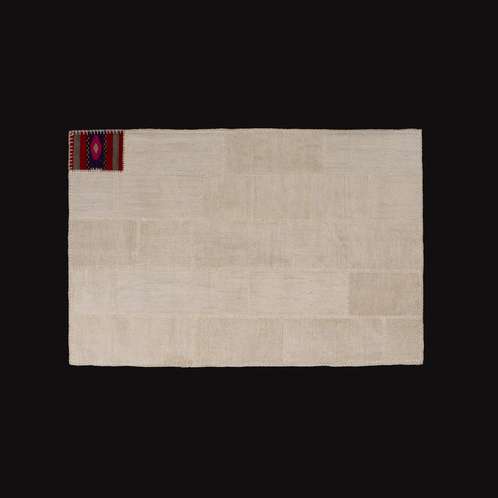 El Dokuma Krem Patchwork Desenli Modern Kendir Halı — yün