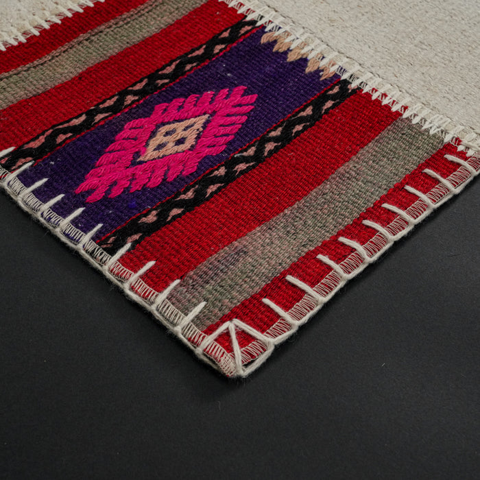 El Dokuma Krem Patchwork Desenli Modern Kendir Halı — mutfak halısı