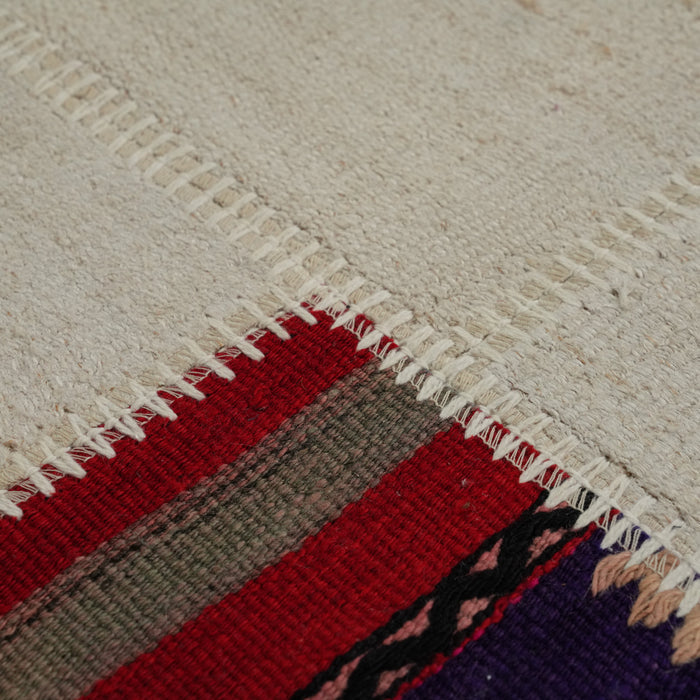 El Dokuma Krem Patchwork Desenli Modern Kendir Halı — doğal elyaf