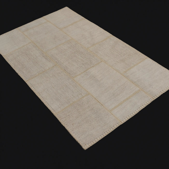 El Dokuma Modern Patchwork Desenli Krem Kendir Halı, 90x150 cm — Halıcızade