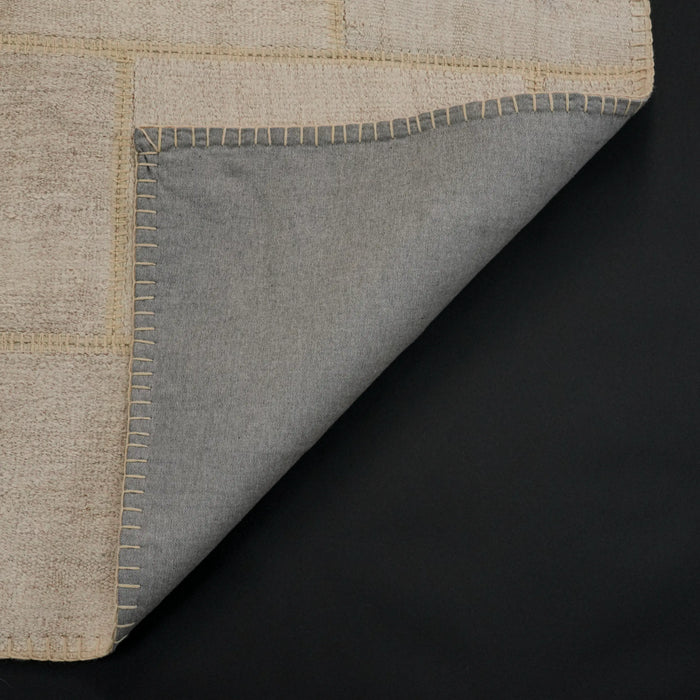 El Dokuma Modern Patchwork Desenli Krem Kendir Halı — yatak odası halısı
