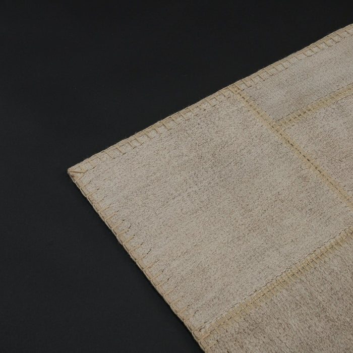 El Dokuma Modern Patchwork Desenli Krem Kendir Halı — antre halısı