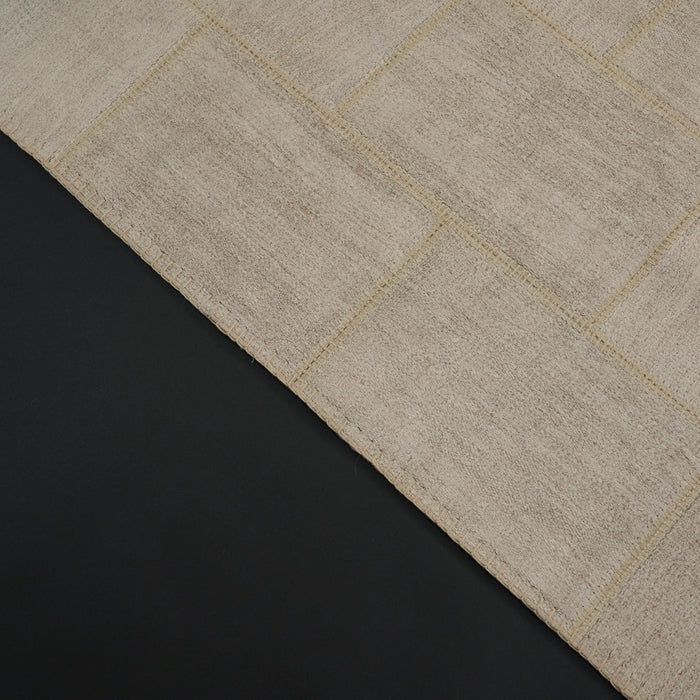 El Dokuma Modern Patchwork Desenli Krem Kendir Halı — doğal elyaf