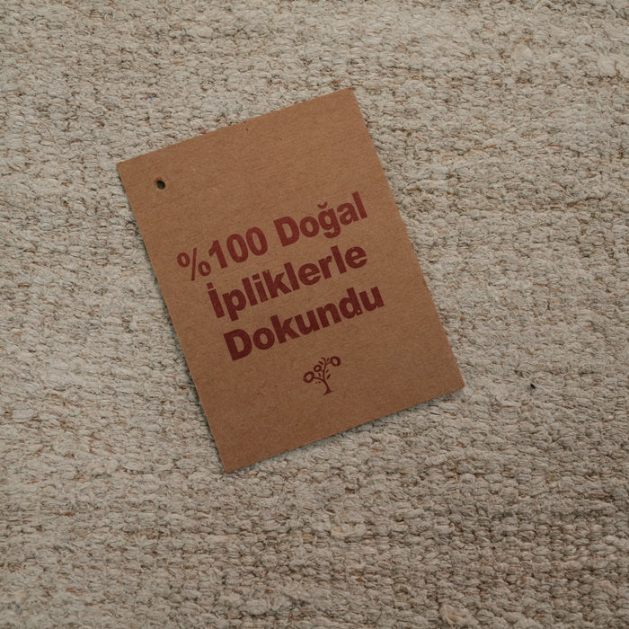 El Dokuma Modern Patchwork Desenli Krem Kendir Halı