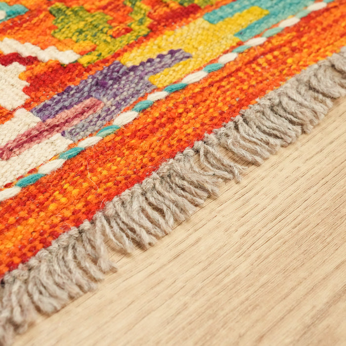 El Dokuma Otantik Desenli Renkli Yün Kilim — etnik desenli