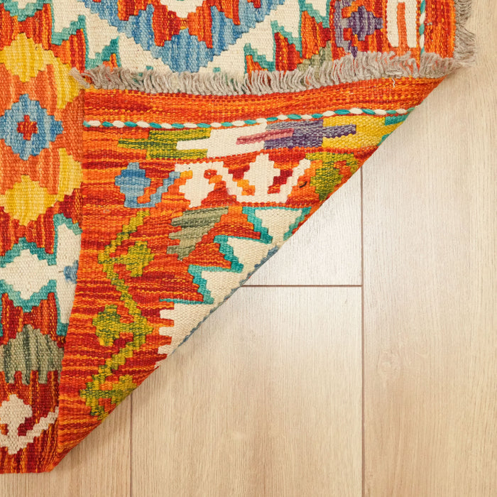 El Dokuma Otantik Desenli Renkli Yün Kilim — antre halısı