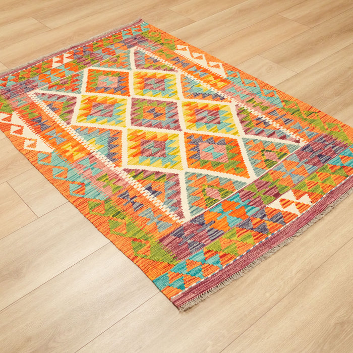 El Dokuma Otantik Desenli Yün Rengarenk Kilim, 100x150 cm — Halıcızade