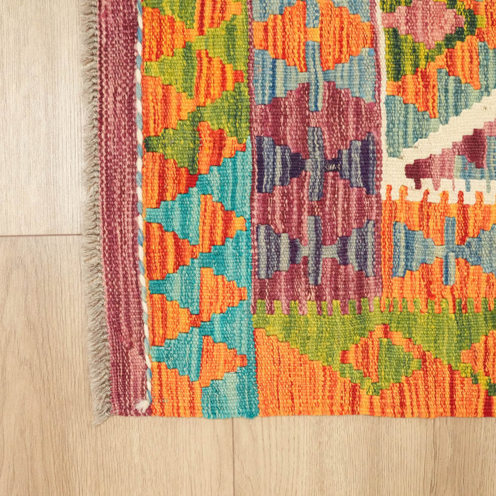 El Dokuma Otantik Desenli Yün Rengarenk Kilim — 100x150 cm