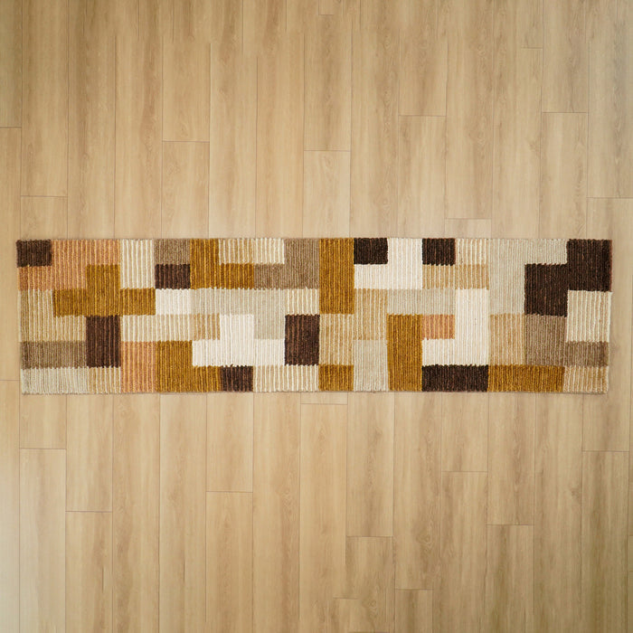 El Dokuma Patchwork Desenli Kahverengi Halı