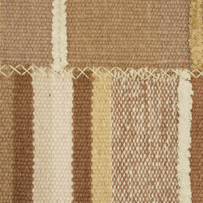 El Dokuma Patchwork Desenli Kahverengi Yün Kilim — modern tasarım