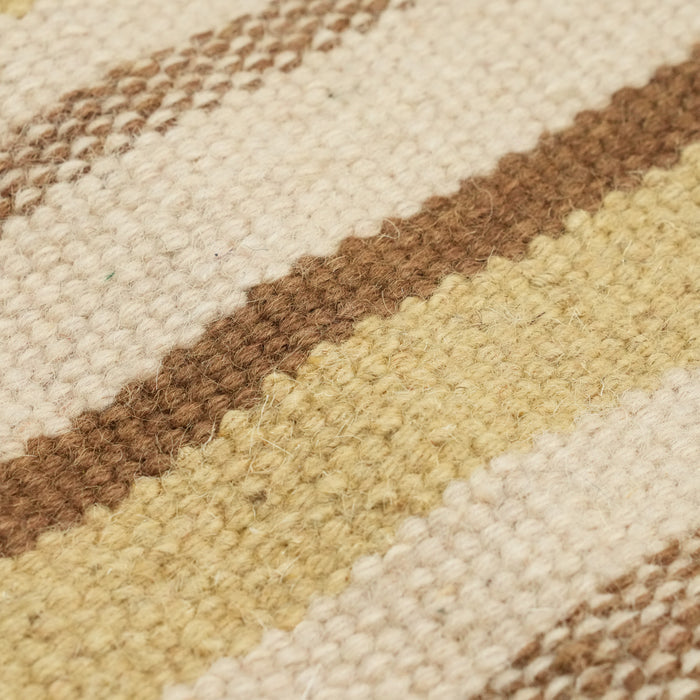 El Dokuma Patchwork Desenli Kahverengi Yün Kilim — mutfak halısı