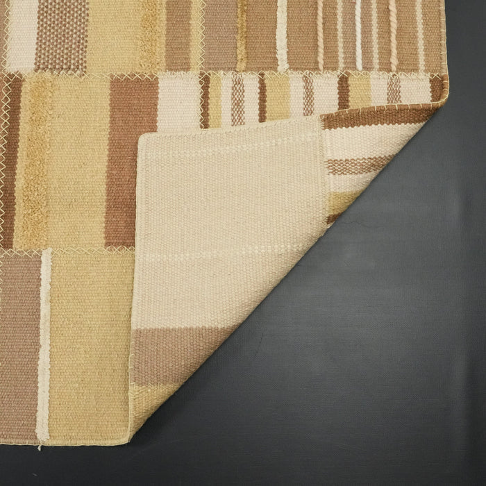 El Dokuma Patchwork Desenli Kahverengi Yün Kilim — balkon halısı