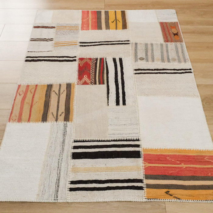 El Dokuma Patchwork Desenli Krem Kendir Halı — 120x180, 160x230 cm