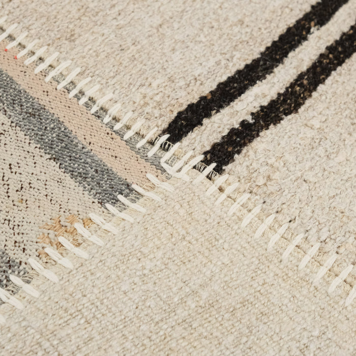El Dokuma Patchwork Desenli Krem Kendir Halı — modern tasarım