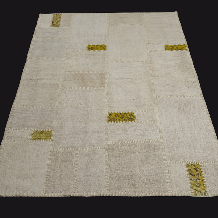 El Dokuma Patchwork Desenli Krem Modern Kendir Halı — 120x180 cm