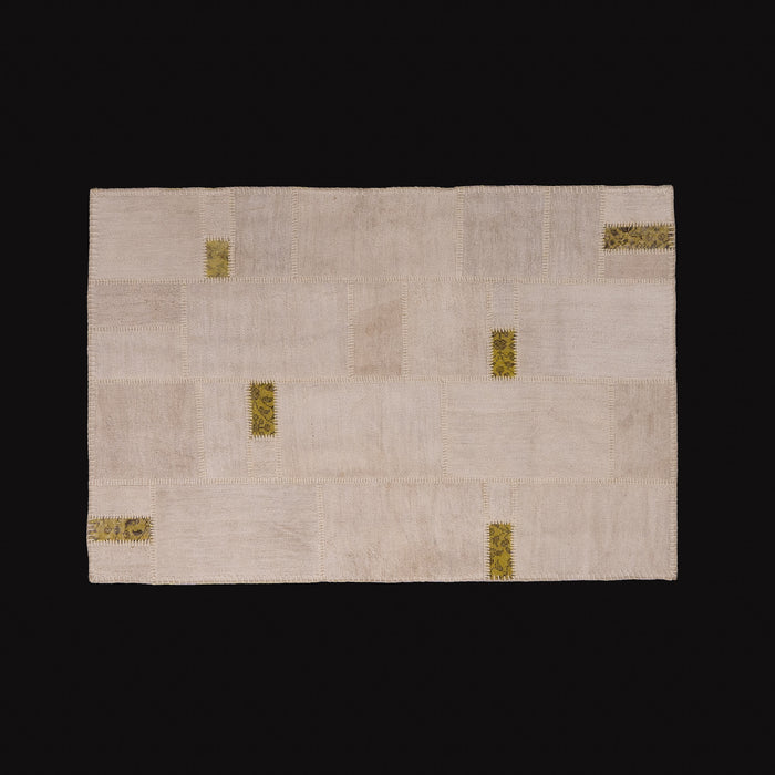 El Dokuma Patchwork Desenli Krem Modern Kendir Halı — yün