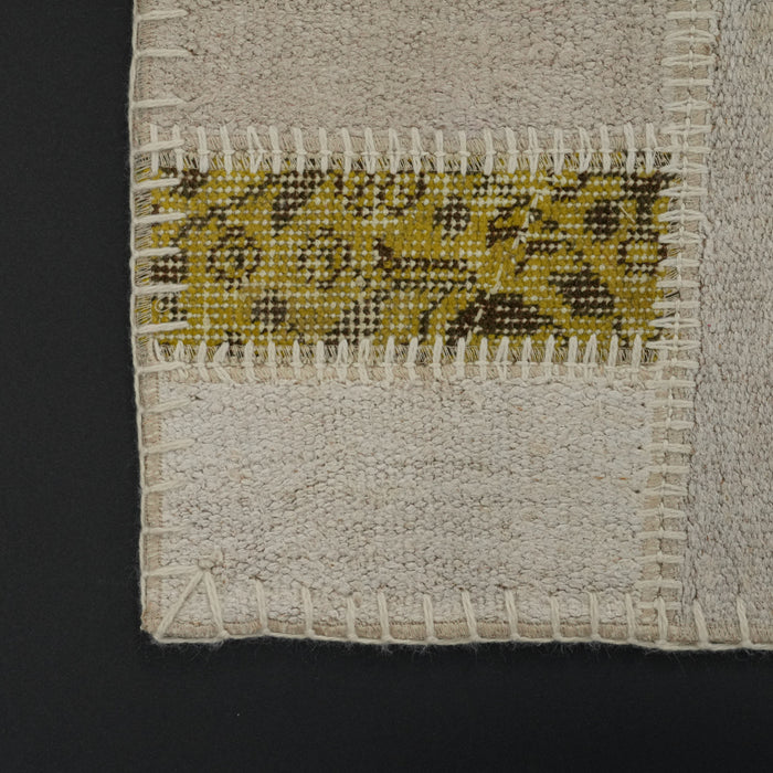El Dokuma Patchwork Desenli Krem Modern Kendir Halı — yatak odası halısı