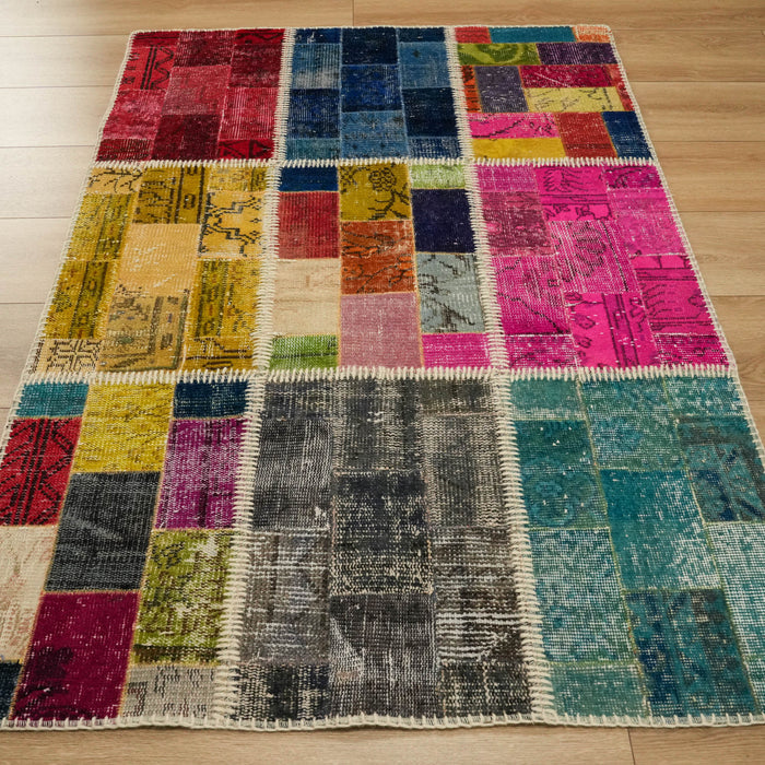 El Dokuma Patchwork Desenli Yün Rengarenk Modern Halı — oturma odası halısı