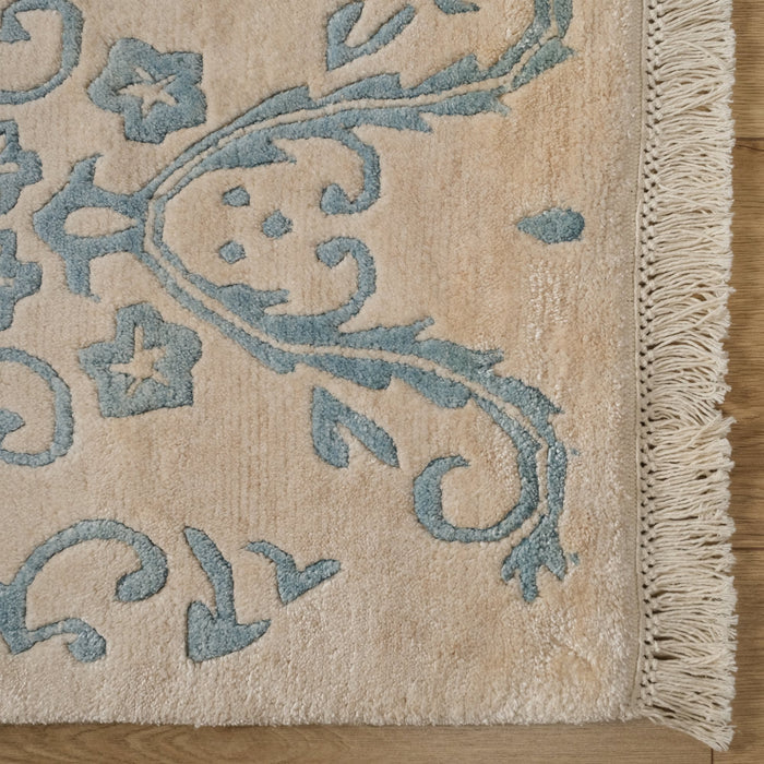 Fiber Serisi El Dokuma Damask Desenli Krem Halı — geometrik desenli