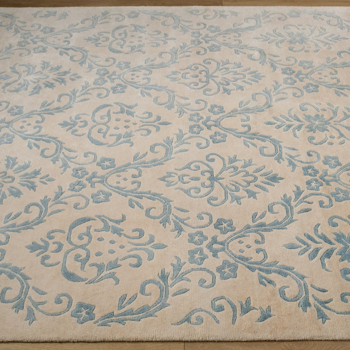 Fiber Serisi El Dokuma Damask Desenli Krem Halı — doğal elyaf