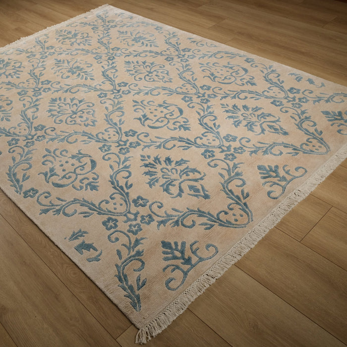 Fiber Serisi El Dokuma Damask Desenli Krem Halı