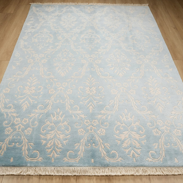 Fiber Serisi El Dokuma Damask Desenli Turkuaz Bambu Halı — 90x150, 130x190, 175x240, 200x300 cm