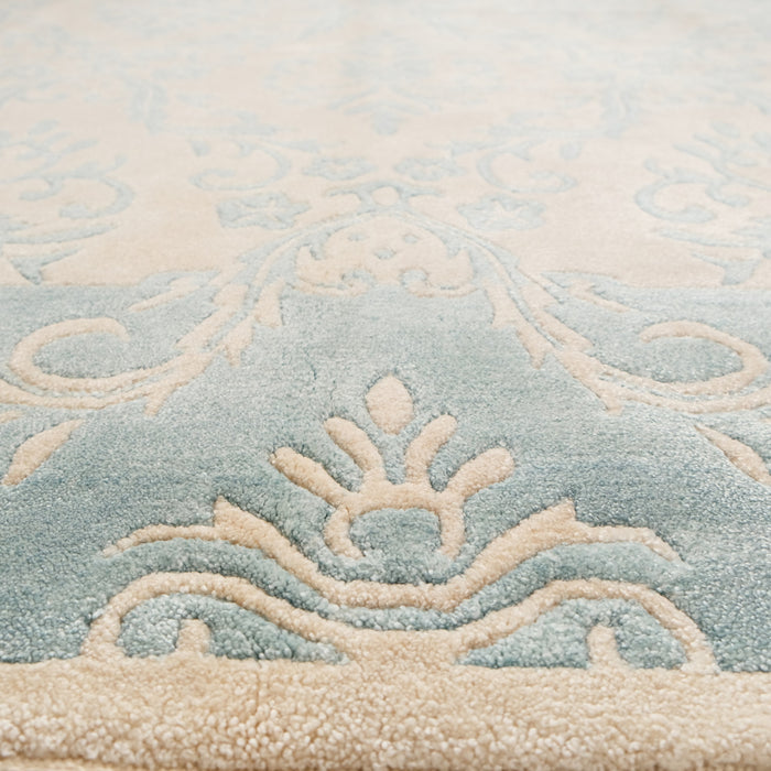 Fiber Serisi El Dokuma Damask Desenli Turkuaz Halı — bambu