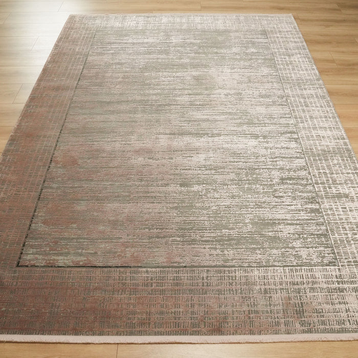 Fresco Dyed Serisi Çerçeve Desenli Kahverengi Viskon Halı — makine dokuma