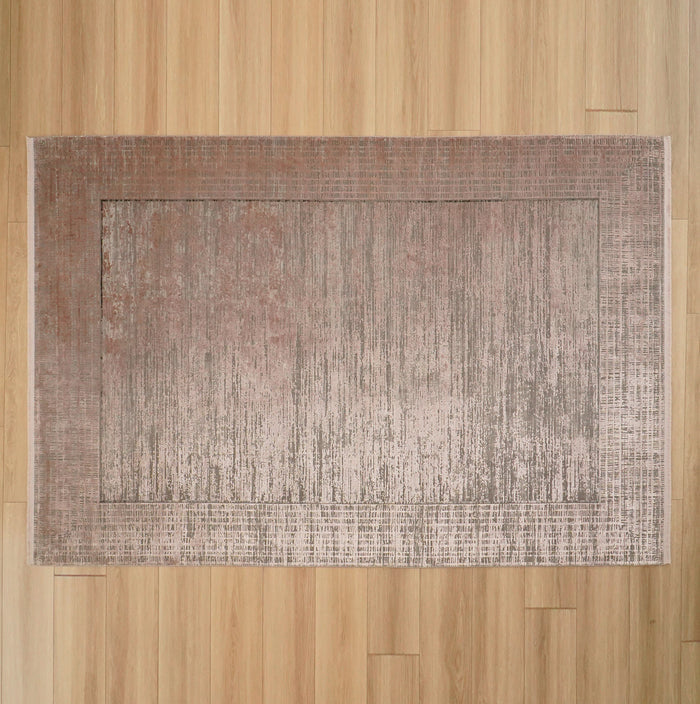 Fresco Dyed Serisi Çerçeve Desenli Kahverengi Viskon Halı