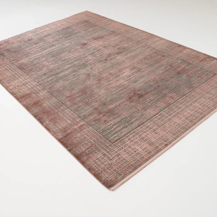 Fresco Dyed Serisi Çerçeve Desenli Pembe Viskon Halı, 120x180 – 200x290 cm — Halıcızade