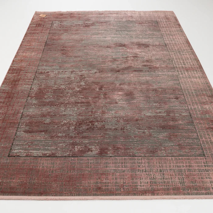 Fresco Dyed Serisi Çerçeve Desenli Pembe Viskon Halı — makine dokuma
