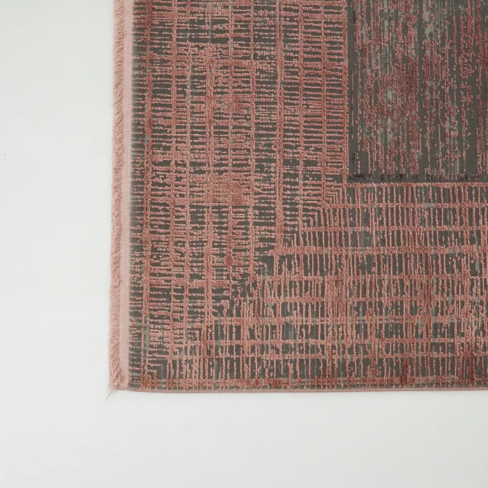 Fresco Dyed Serisi Çerçeve Desenli Pembe Viskon Halı — modern tasarım
