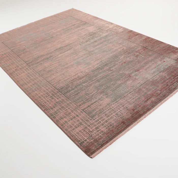 Fresco Dyed Serisi Çerçeve Desenli Pembe Viskon Halı