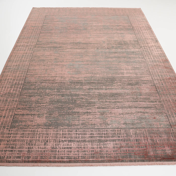 Fresco Dyed Serisi Çerçeve Desenli Pembe Viskon Halı