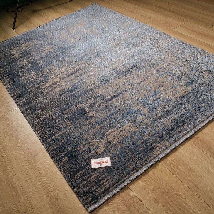 Fresco Dyed Serisi Makine Dokuma Çerçeve Desenli Lacivert Halı, 120x180 – 200x290 cm — Halıcızade