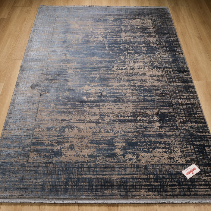 Fresco Dyed Serisi Makine Dokuma Çerçeve Desenli Lacivert Halı — 120x180, 160x230, 200x290 cm